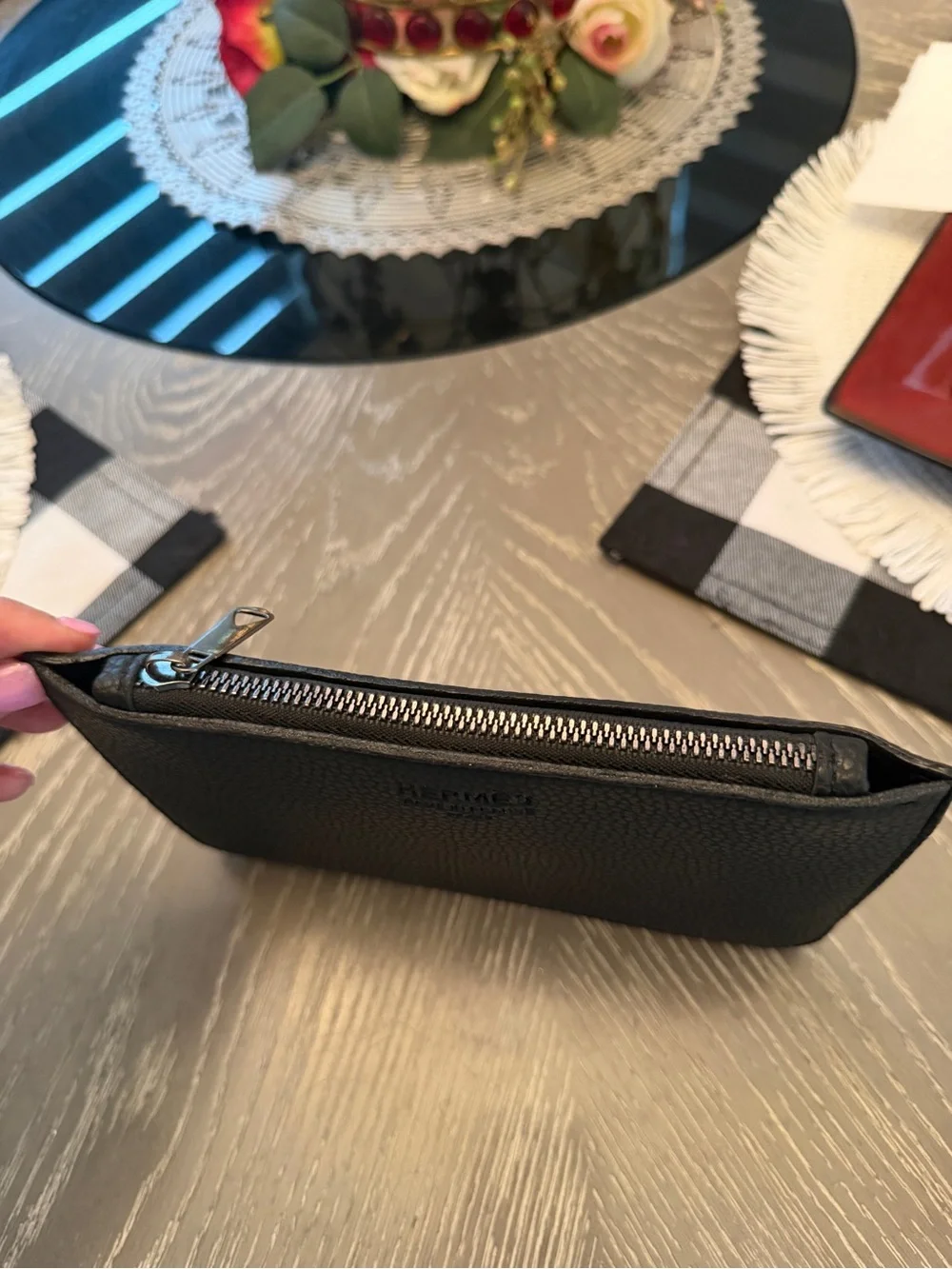 Hermès Black Pebbled Leather Zip Pouch
